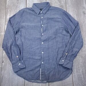 Rag & Bone Button Front Shirt Mens Large Blue Classic Fit Long Sleeve Cotton